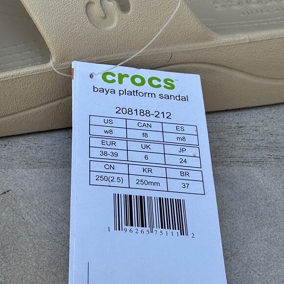 Crocs Baya Platform Womens Double Strap Slides Size 8 Chai Tan Beige Sandals New - Picture 2 of 12